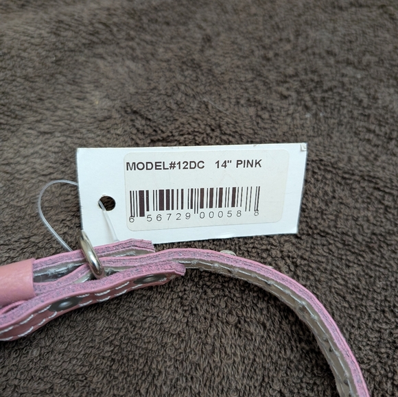 Pink, studded dog collar, 14" - Picture 4 of 7